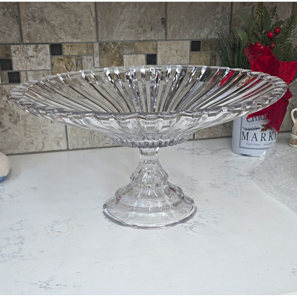 Fifth Avenue Crystal Clear Glass Pedestal Compote/Cake Stand 14 in